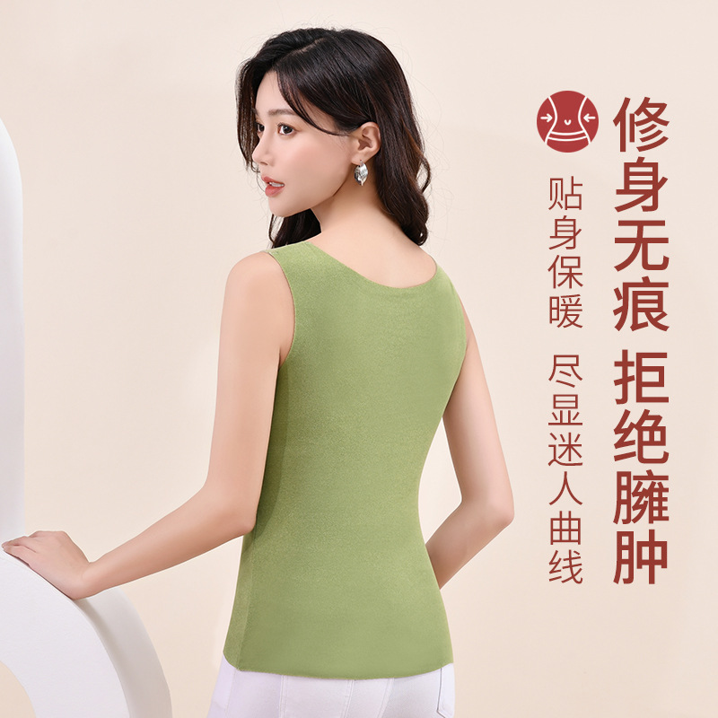 De terciopelo auto-calefacción de la ropa interior térmica de doble cara cepillado chaleco térmico de las mujeres sin fisuras color sólido engrosado fondo superior Otoño e Invierno
