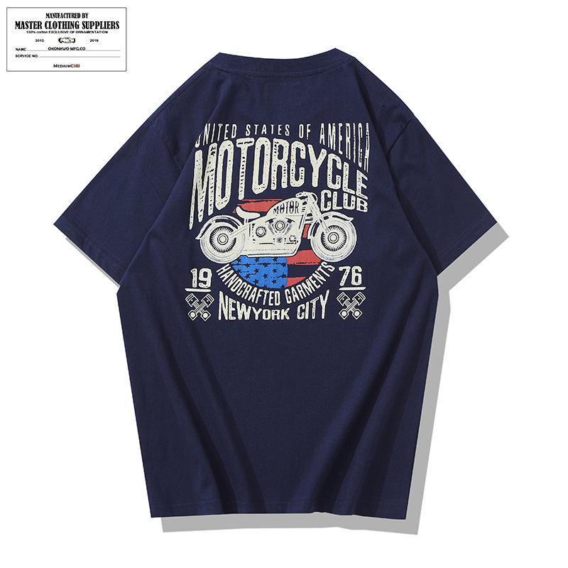 SS nueva motocicleta letra impresa camiseta 200g jóvenes hombres retro manga corta Camiseta cuello redondo