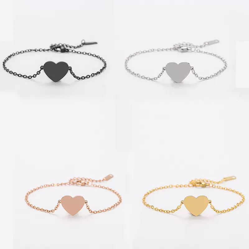 跨境现货不锈钢外孔心形手链十字链手链空白材料节日礼物手链批发