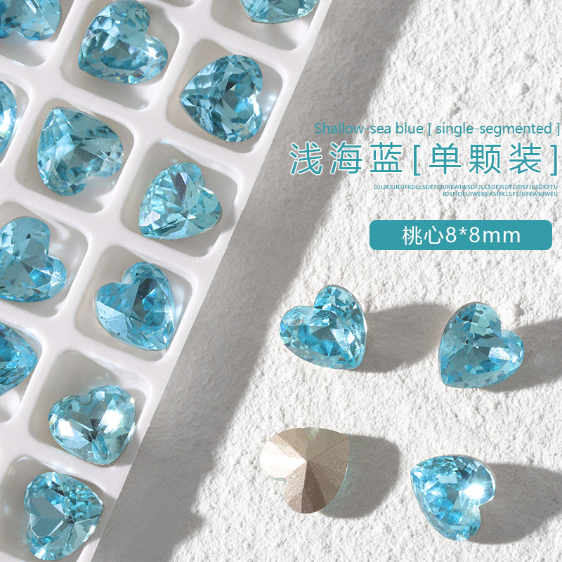 K9 cristal diamante arte de uñas luz mar azul puntiagudo fondo especial en forma de diamante oval torcido melocotón corazón ángulo recto grasa cuadrada joyería de uñas de vidrio