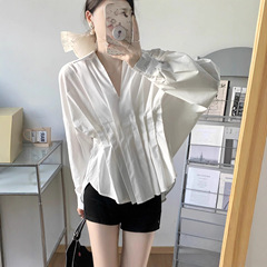 大码女装白衬衫简约甜美设计感宽松胖MM遮肉显瘦上衣