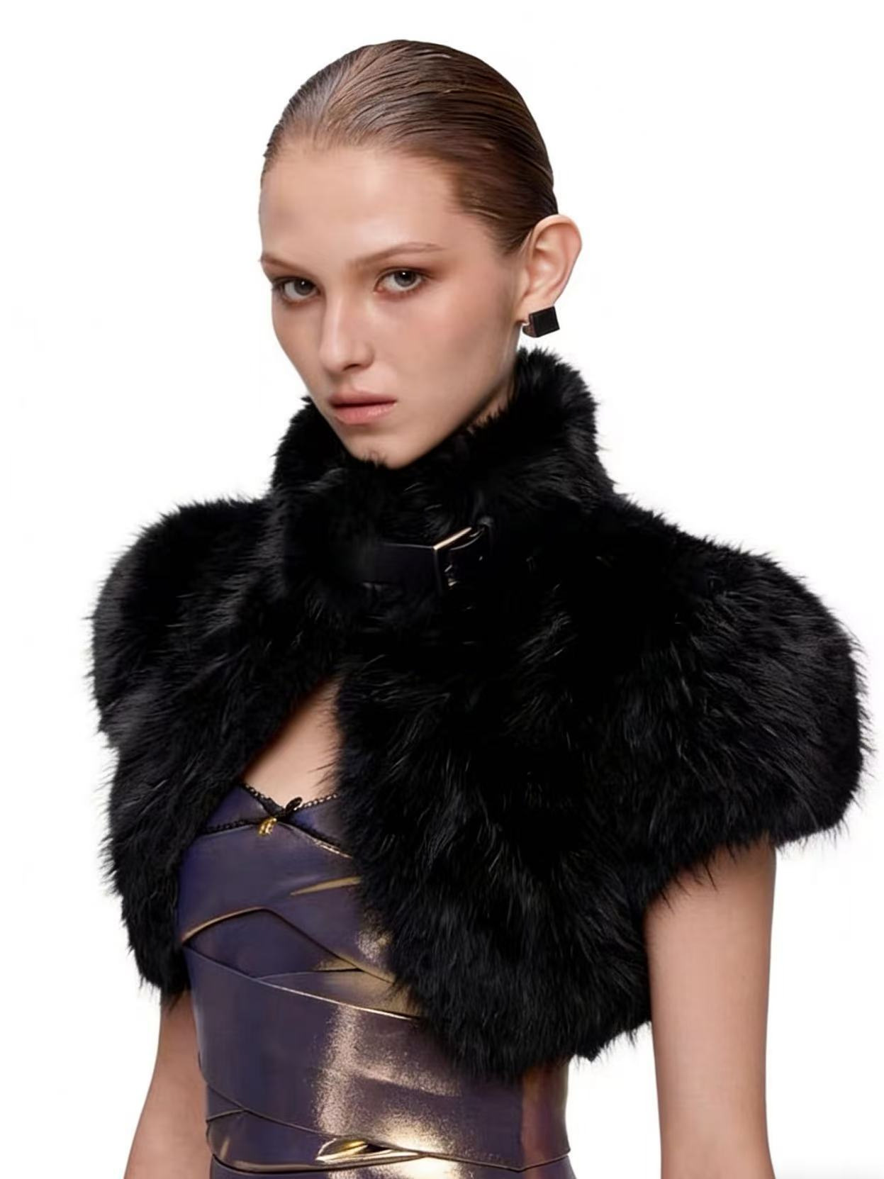 Chica caliente viento sexy otoño invierno collar ajustable hebilla doblada para usar chaqueta de piel corta ecológica chaqueta corta chaqueta corta image 4