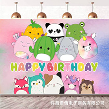 外贸亚马逊卡通毛绒玩具摄影背景布儿童生日派对布置装饰横幅