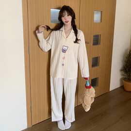 6313#双长 6535提花秋冬新款睡衣女家居服套装