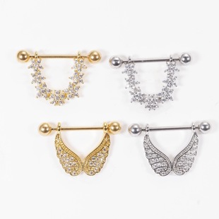 Cross-border e-commerce stainless steel breast ring wings micro-inlaid zircon nipple body piercing jewelry piercing jewelry wholesale