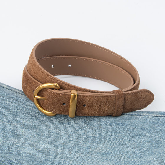 Suede Women's Belt Genuine Leather Decorative Skirt Belt Retro Cowhide Black Ins Style Jeans Cross-border Hair