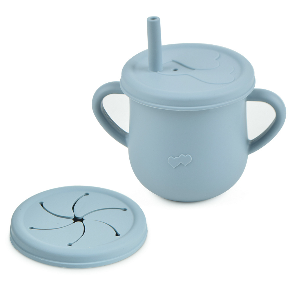 Silicona de grado alimenticio para niños snack Cup mango binaural portátil resistente a la caída con taza de paja de bebé taza de bebida de silicona