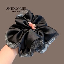 缎面高级感大号黑色肥肠圈2025新款水钻流沙裙摆发圈发绳洋气头花