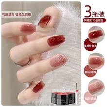 秋冬美甲流行冰透色甲油胶网红美拉德焦糖色三色套装美甲店专用