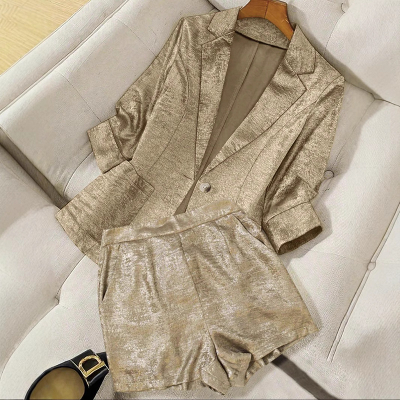 Amazon European and American Cross-Border Foreign Trade Women's Small Suits, High-End New High-End Design Jackets and Shorts Suits