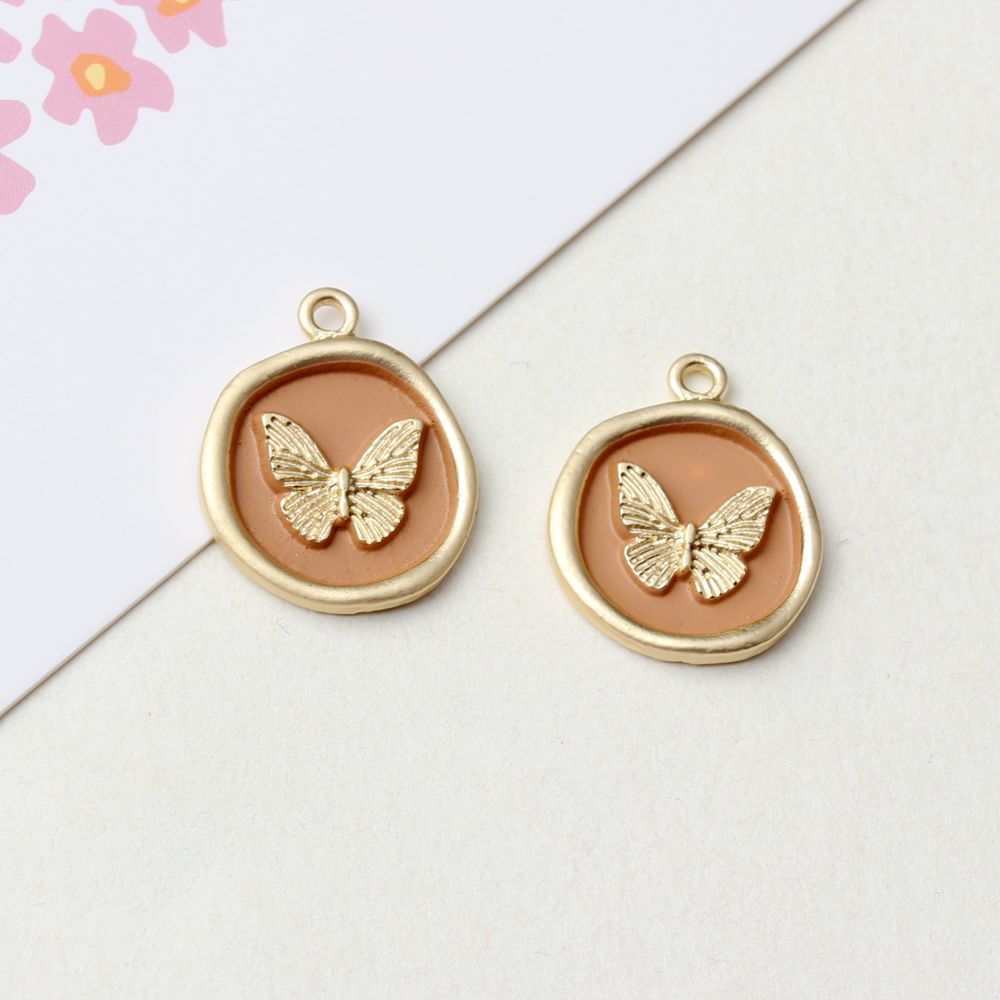 High-Grade Alloy Dripping Oil Round Butterfly Personality Small Pendant Earrings Necklace Diy Handmade Ornament Pendant Parts display picture 6