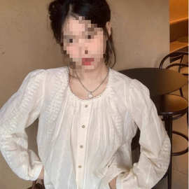 法式刺绣蕾丝衬衫女夏季2026新款圆领泡泡袖简约宽松百搭长袖衬衣