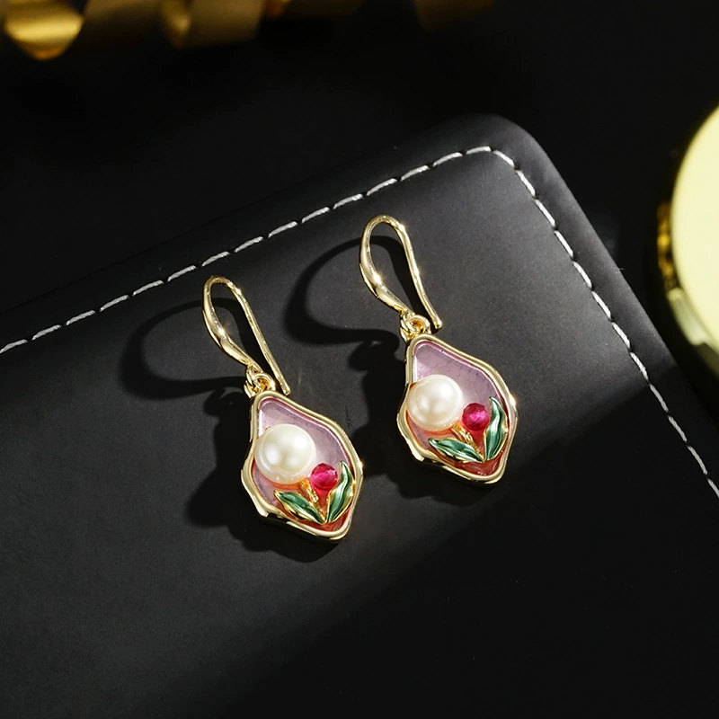Серьги из жемчуга, ручная роспись, стиль легкой роскоши