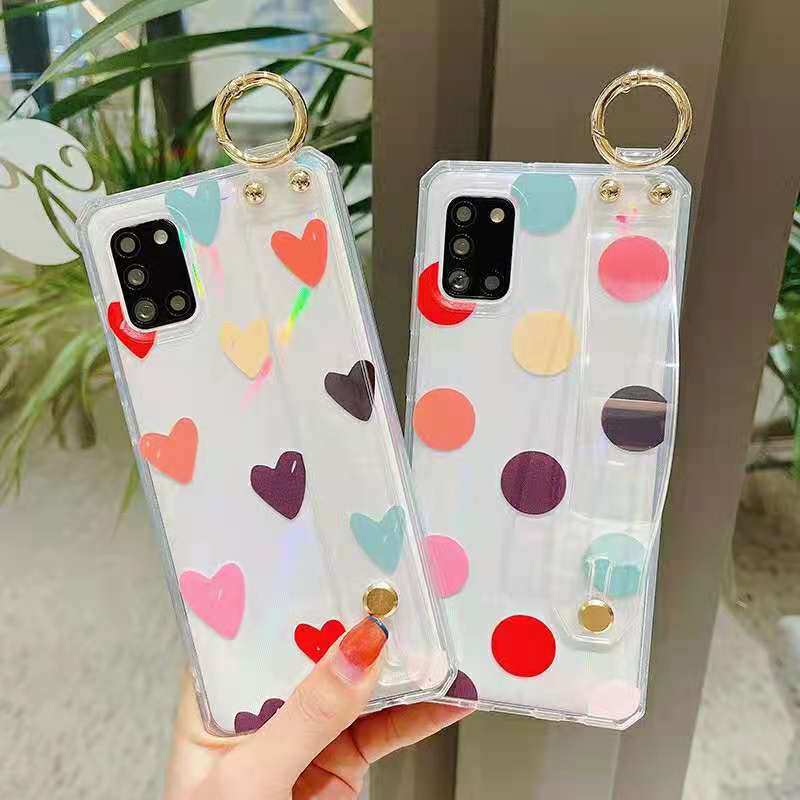 Transparent Love Wave Point for Samsung s23 Phone Case iphone14 Wrist Strap Bracket A54/A72 Soft Protective Cover