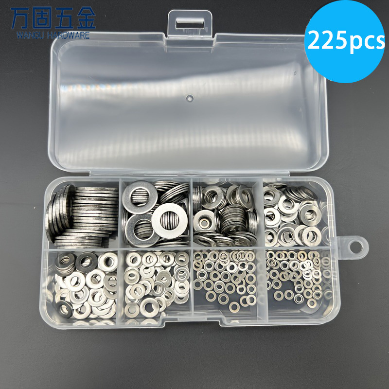 跨境货源 垫片304不锈钢平垫圈 225pcs 盒装 垫片圆垫片 金属垫片
