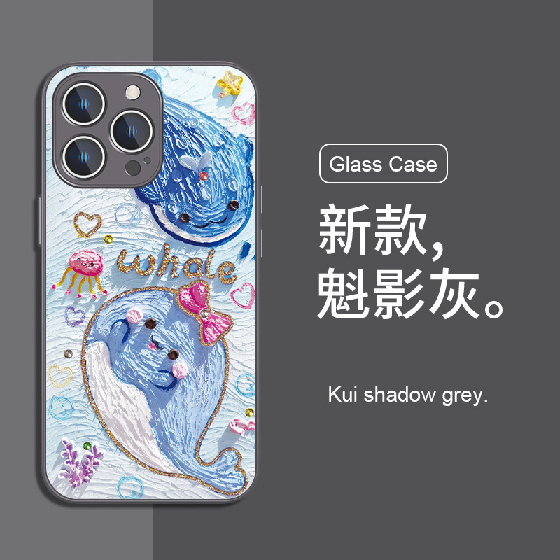 Apple 14pro クジラ携帯電話ケース iphone13promax 油絵 15plus Apple 16 Tan Songyun に適しています。|undefined
