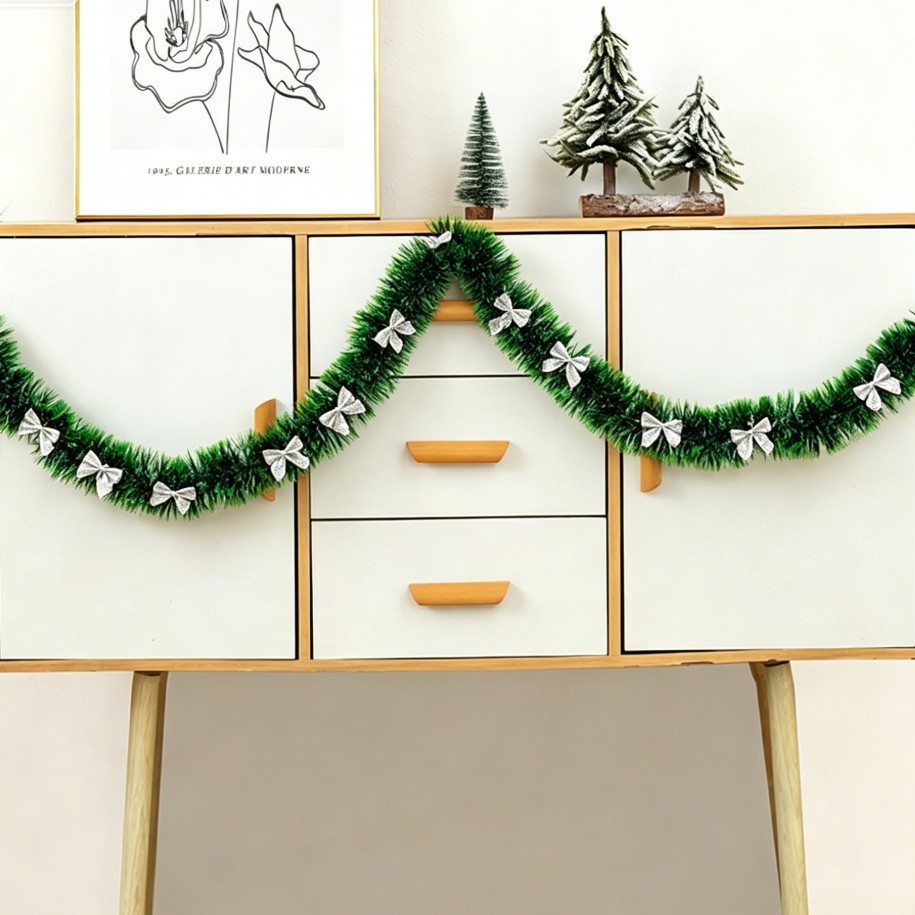 Cinta navideña de 2 metros de color verde oscuro con borde blanco, decoración navideña verde con borde de copo de nieve, 2m de guirnalda navideña.