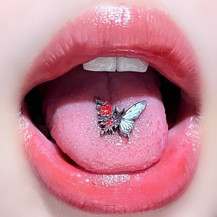 316L Titanium Steel Oil-Drip Colorful Butterfly Tongue Stud Tongue Ring European and American Body Piercing Jewelry Cross-Border Wholesale Colorful Oil-Drip