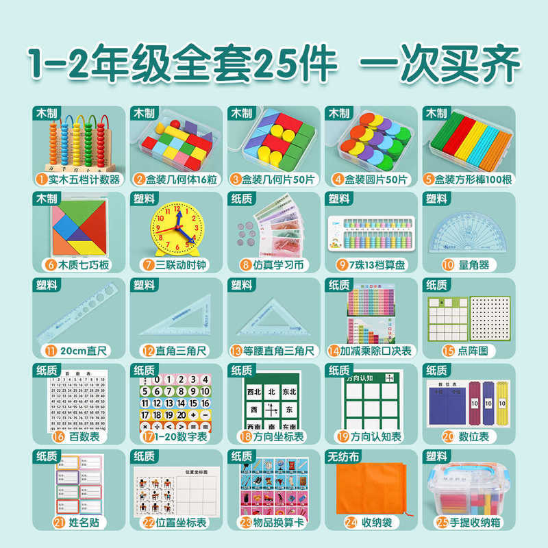 一年级数学教具全套二上册学具盒小学生人教版25必备套装学习用品|undefined