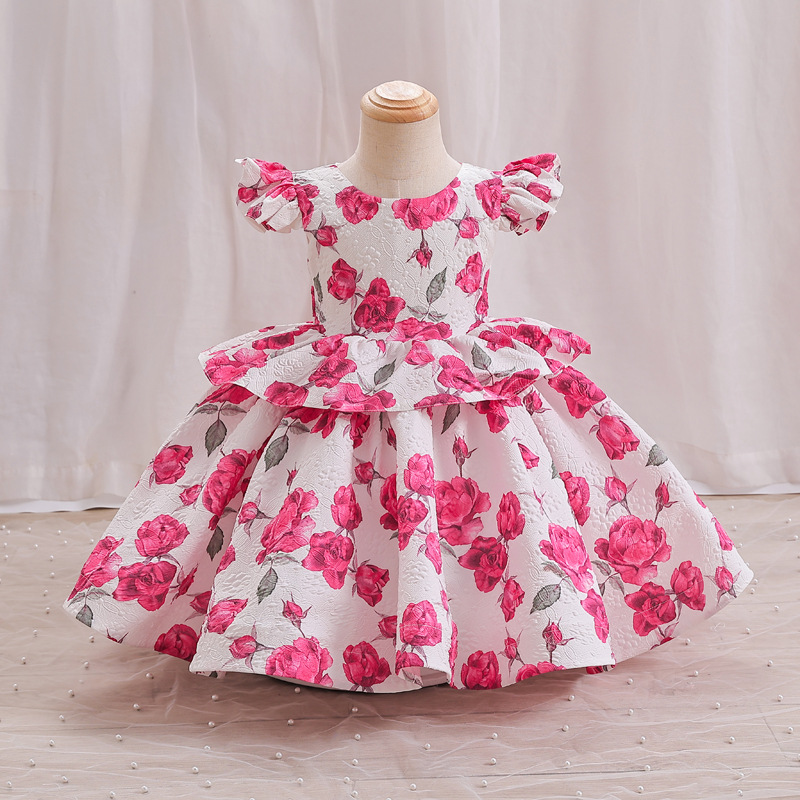 Vestido para niñas, vestido estampado elegante para niños, novedad de 2025, vestido de princesa para niñas, vestido de flores para niñas de un año