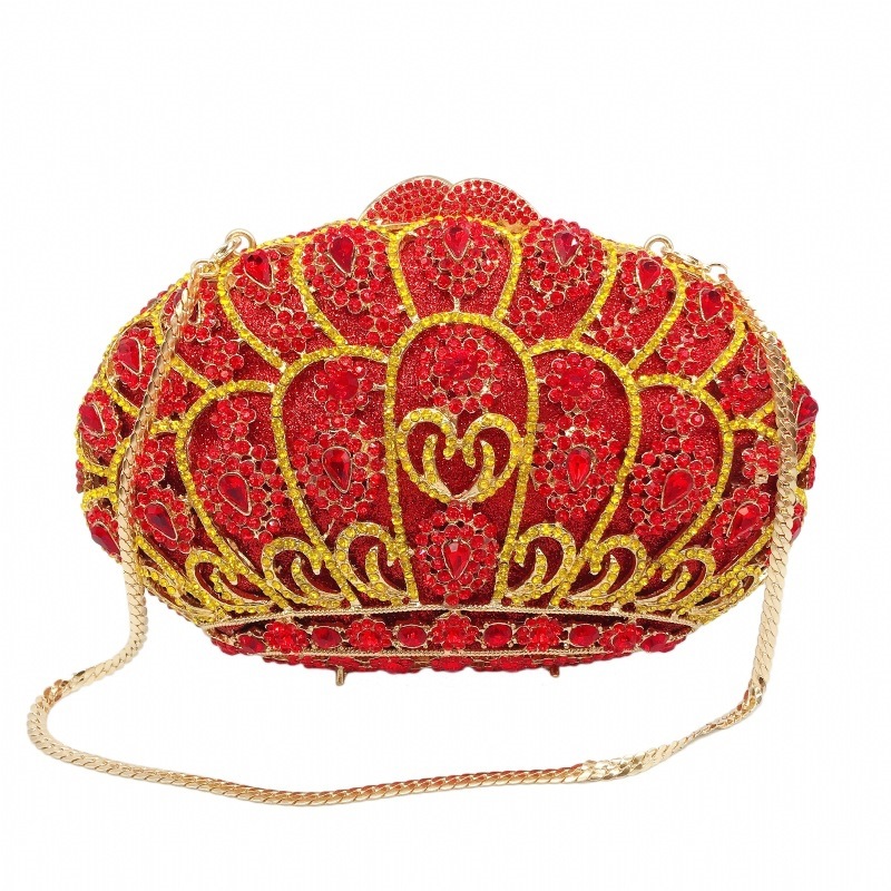 Fuente transfronteriza bolsas de cena de diamantes rojos, bolsas de mujer con diamantes, bolsas de mano, bolsas de embrague duras