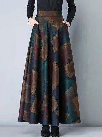 Autumn and winter plaid skirt women's retro new large size medium and long a-line skirt large swing skirt high waist slimming long dress trend