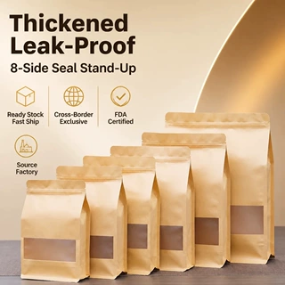 Cross-border Matte Window Eight-Side Sealed Kraft Paper Bag