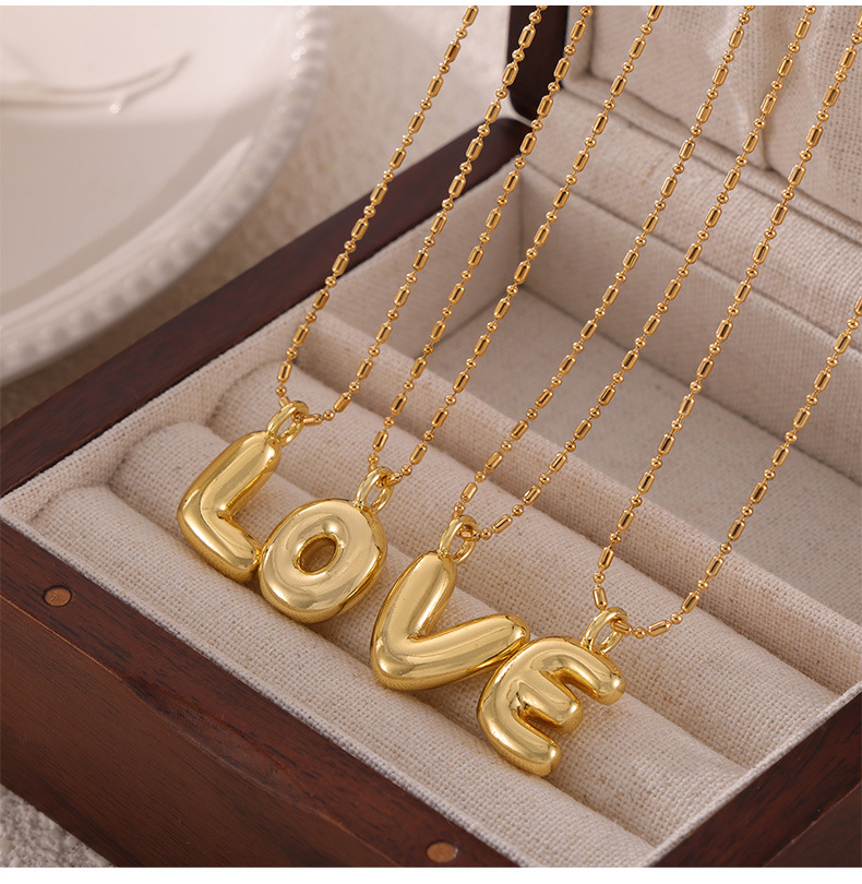 Personalised Titanium Steel Letter Necklace With Balloon Pendant_voghion.com
