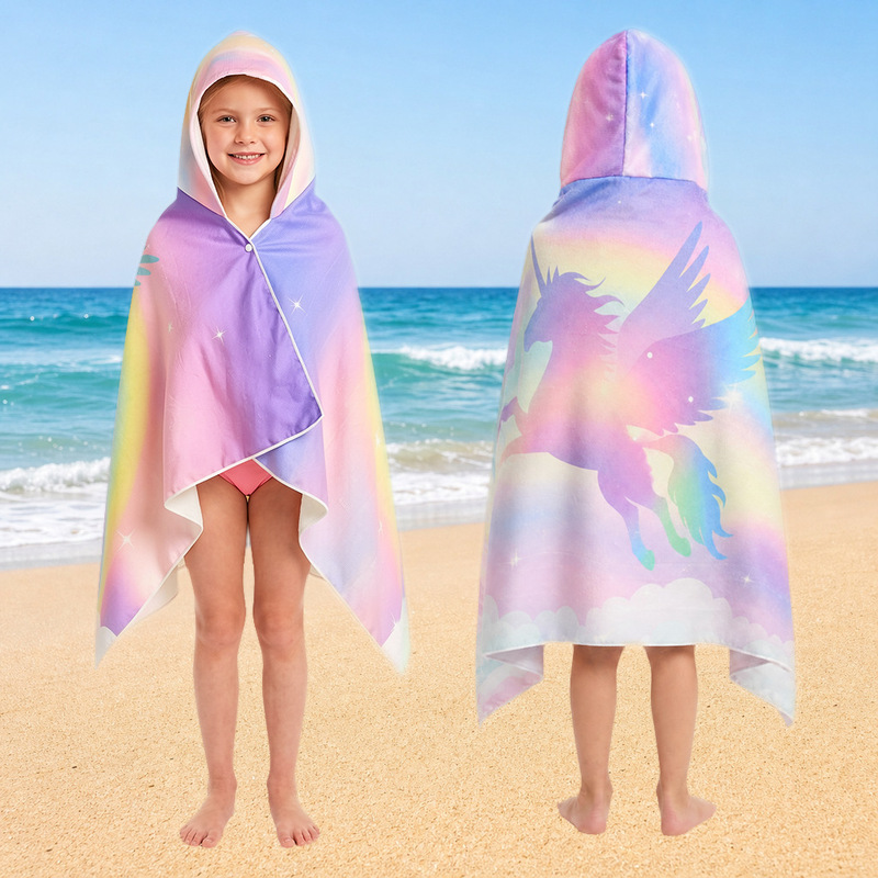 Cross-border Rainbow Dream Unicorn Children's Hooded Beach Towel, Quick-dry, Water-absorbent, Sand-proof Cape Bath Towel for Swimming and Bathing Cross-border Rainbow Dream Unicorn Children's Hooded Beach Towel, Quick-dry, Water-absorbent, Sand-proof Cape Bath Towel for Swimming and Bathing