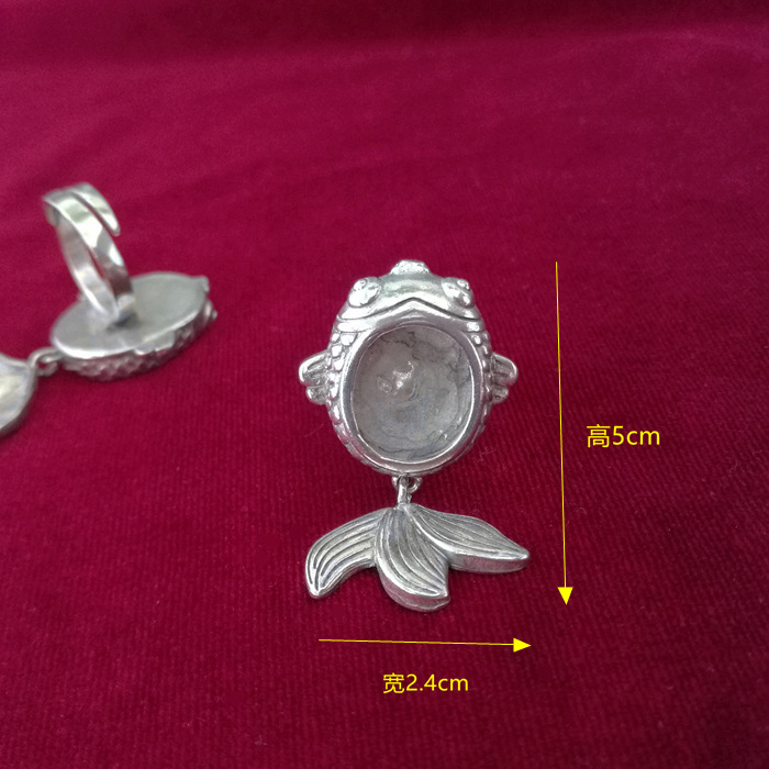 贵州苗族手工饰品苗绣配件 苗银diy戒指空托底托镶嵌绣片戒托金华|undefined