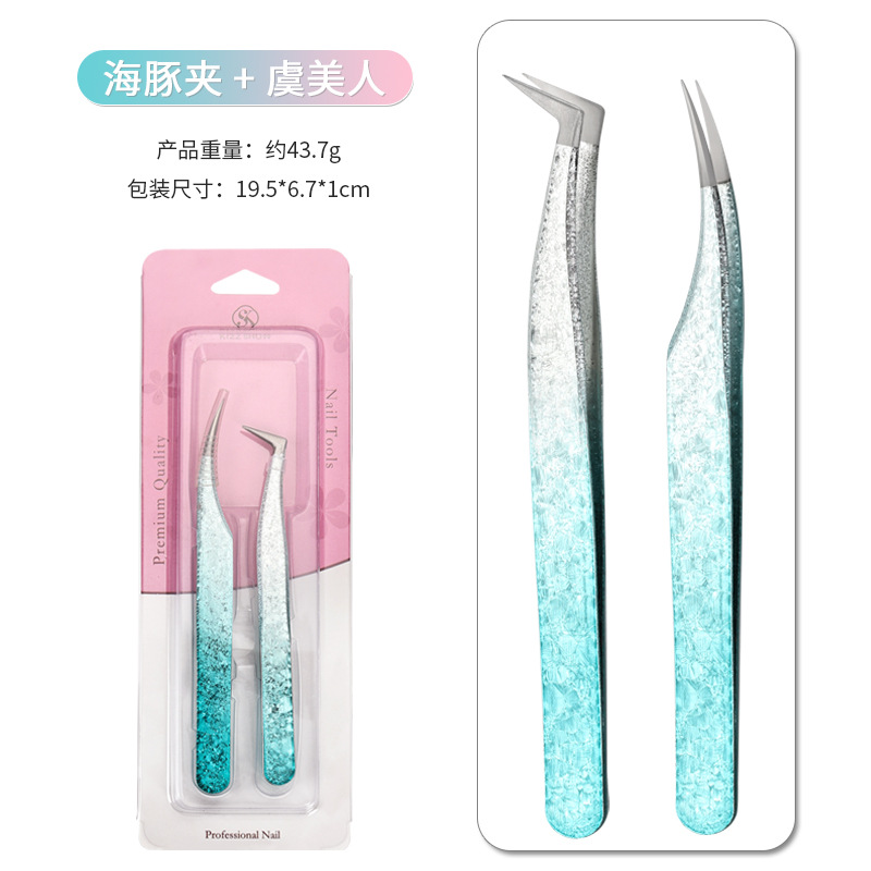 Joyería de uñas de precisión transfronteriza pinzas Flor de hielo galvanoplastia delfín Pluma de Oro Clip 2 unidades traje pinzas herramientas de uñas