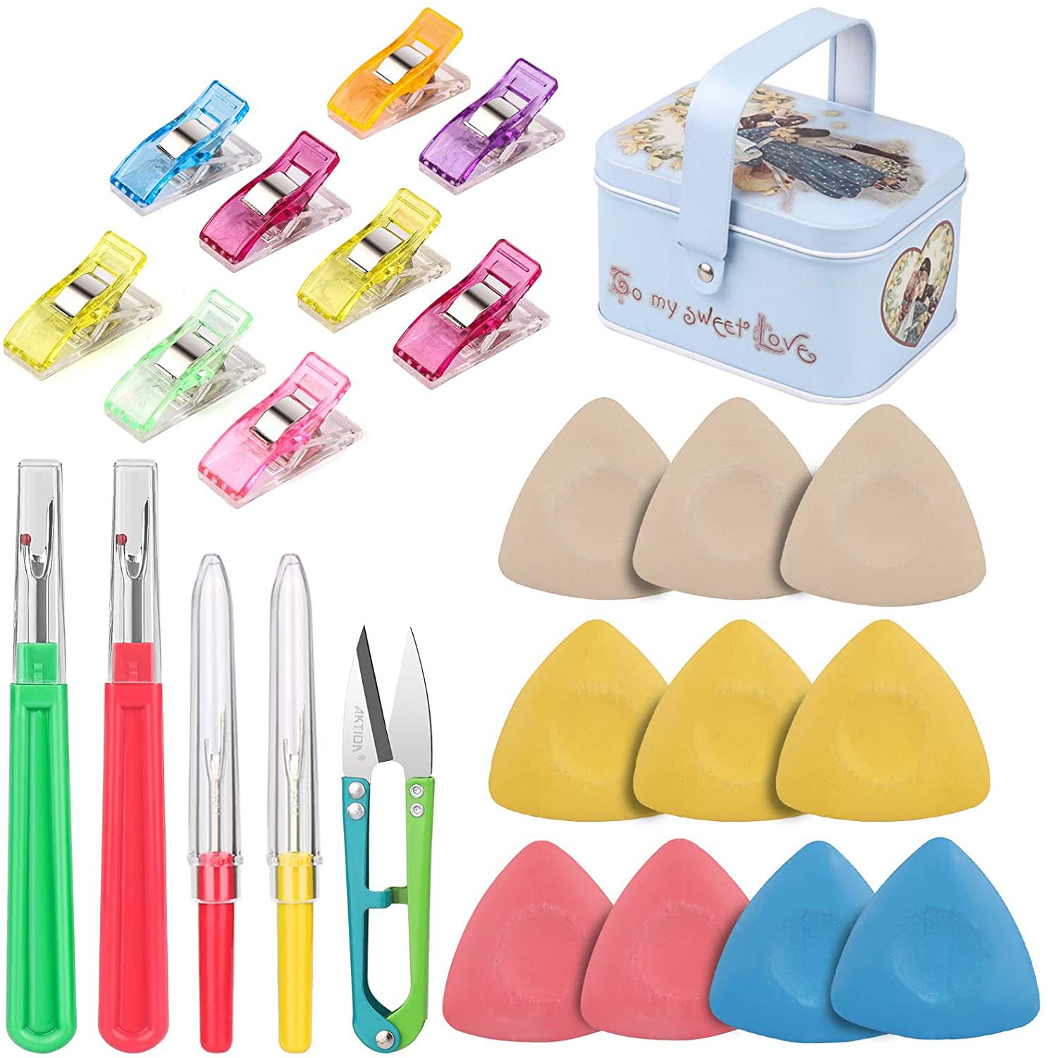 跨境裁缝粉笔拆线器缝纫夹套件工具包布料织物划粉标记工具