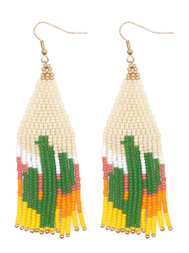 Retro Cactus Glass Beaded Tassel Women's Drop Earrings 1 Pair display picture 5