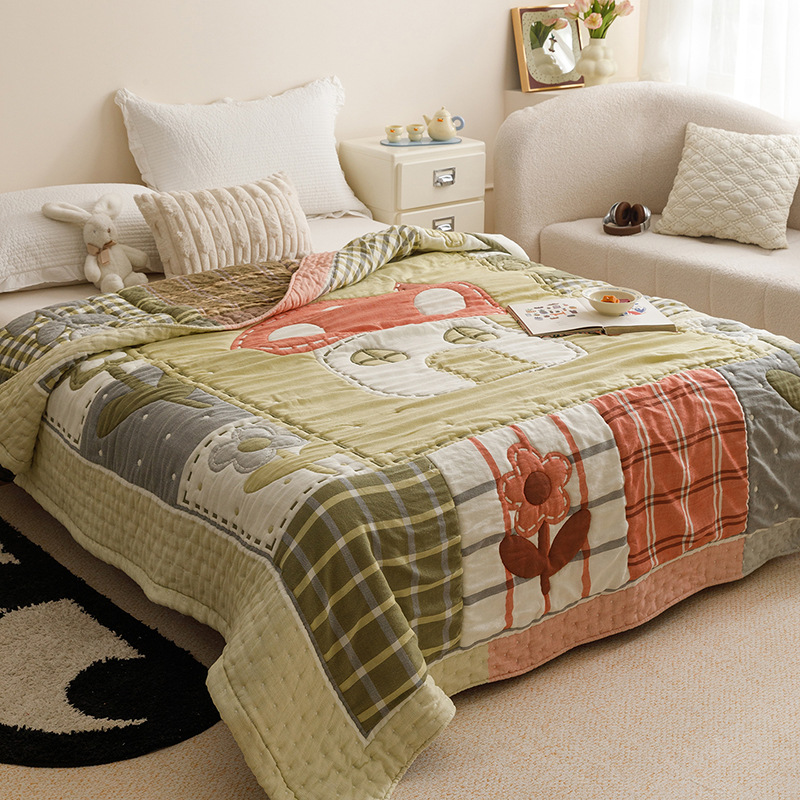 Mushroom among flowers [10 layers of cotton cloud yarn - super soft and moisture-absorbent] / 150x200cm multifunctional cotton single blanket about 1.5kg