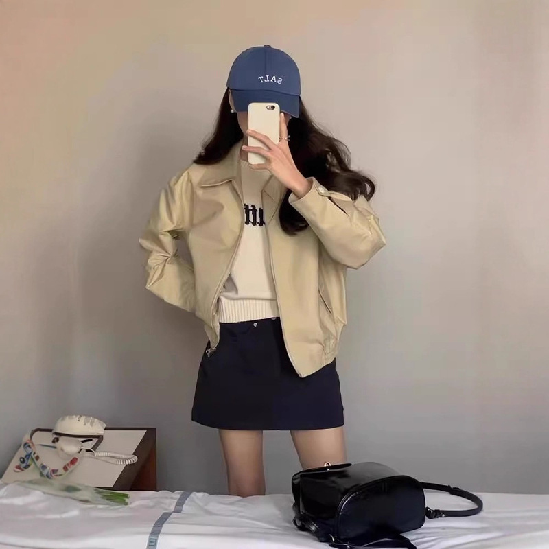 Short Workwear Jacket for Women 2025 Early Autumn New Style Petite Casual Loose Lapel Baseball Jacket Top