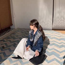 翻领牛仔衬衫 2026春季新款 韩版圆领宽松大码衬衣长袖外套女1142