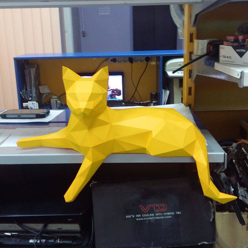 張望猫低ポリゴン幾何学折り紙立体手作り DIY 紙モデルデスクトップ窓装飾装飾品|undefined