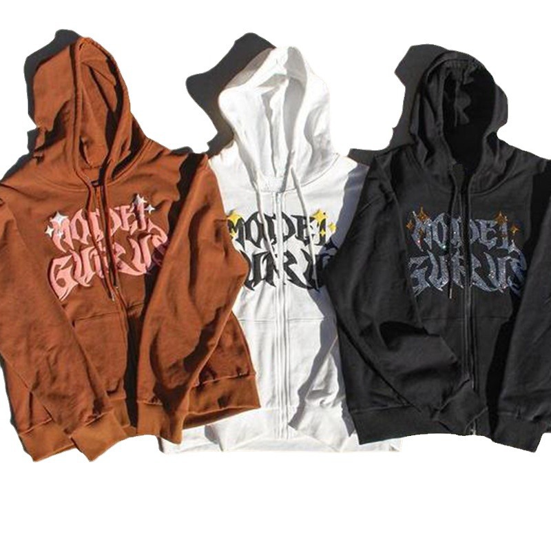 2024 American street Y2K casual pendolarismo stile cardigan con cappuccio lettera stella schiuma stampata giacca tendenza_voghion.com