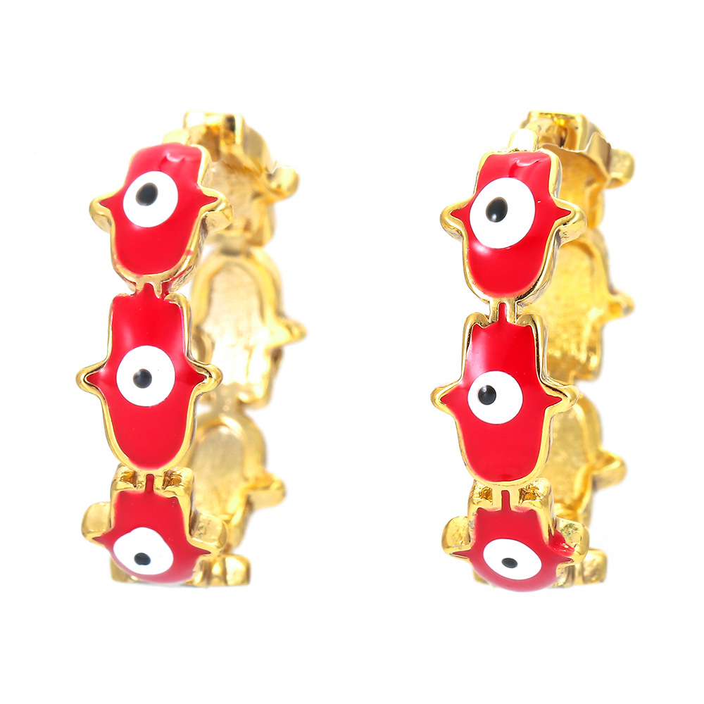 Devil'S Eye, Palm Pattern Fashion Devil's Eye Palm Copper Enamel Plating Hoop Earrings 1 Pair
