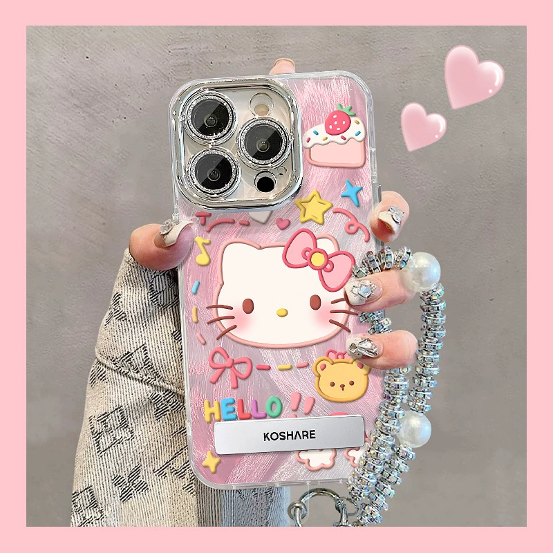 Яблоко, Hello Kitty, совместимый с iPhone 15, чехол для телефона, милые трубки, браслет, iPhone 13 Pro, объектив, iPhone, 8