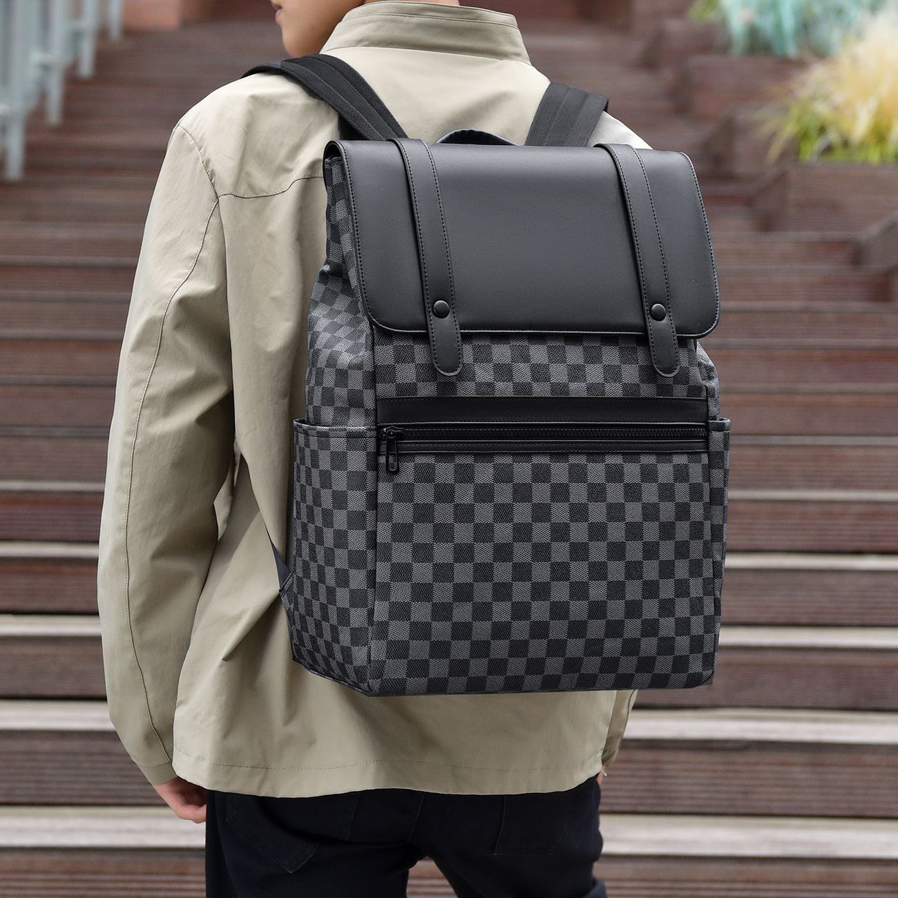 New cross-border business backpack, men's backpack, classic plaid design, travel backpack, laptop backpack, wholesale