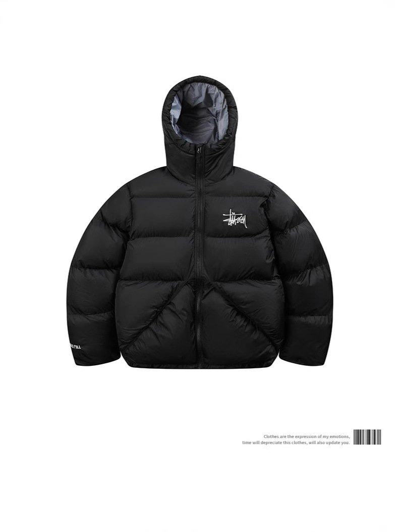 Chaqueta Acolchada de Algodón con Capucha, Bordada y de Corte Holgado | Abrigo Invernal