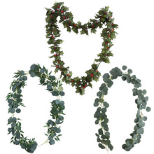新款仿真尤加利葉藤派對婚禮裝飾藤條植物吊頂人造綠植聖誕藤柳葉