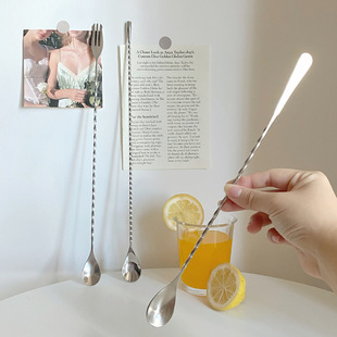Stainless steel bar spoon cocktail cocktail stick milk tea long handle stick spoon cocktail stirring stick coffee drink stirring stick none