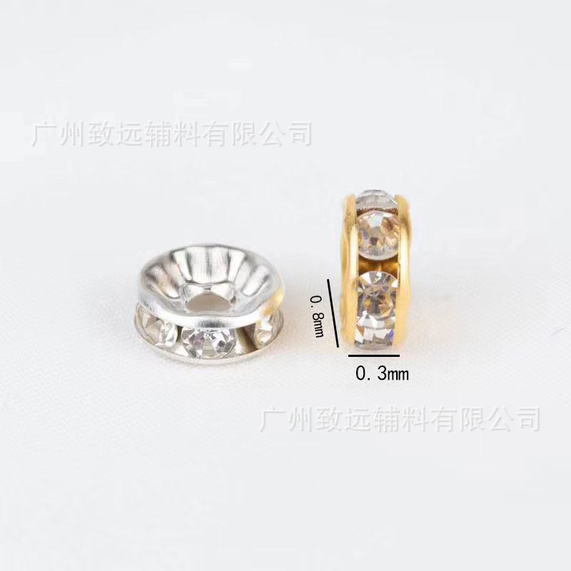 Pulsera colorida con cuentas espaciadoras con borde dorado y diamantes incrustados, y cuentas espaciadoras de rueda plateadas con diamantes incrustados, materiales para accesorios DIY.