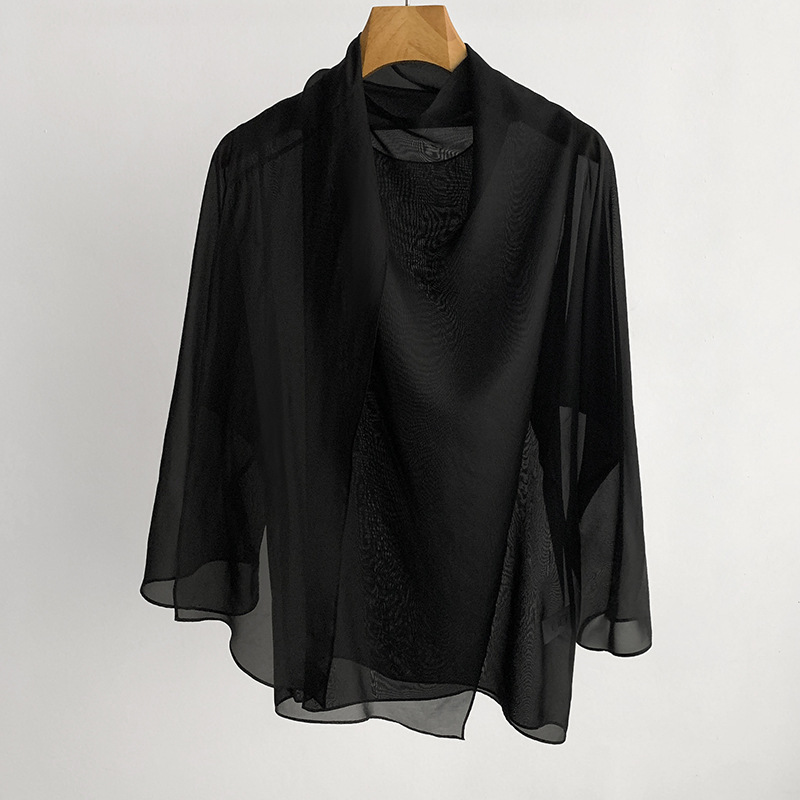 Fairy-Like Elegant Silk Blouse with Flowing Ribbons, Lightweight and Graceful, Irregular Drop Shoulder, Wide Sleeves, Silky Drape, New Arrival Fairy-Like Elegant Silk Blouse with Flowing Ribbons, Lightweight and Graceful, Irregular Drop Shoulder, Wide Sleeves, Silky Drape, New Arrival