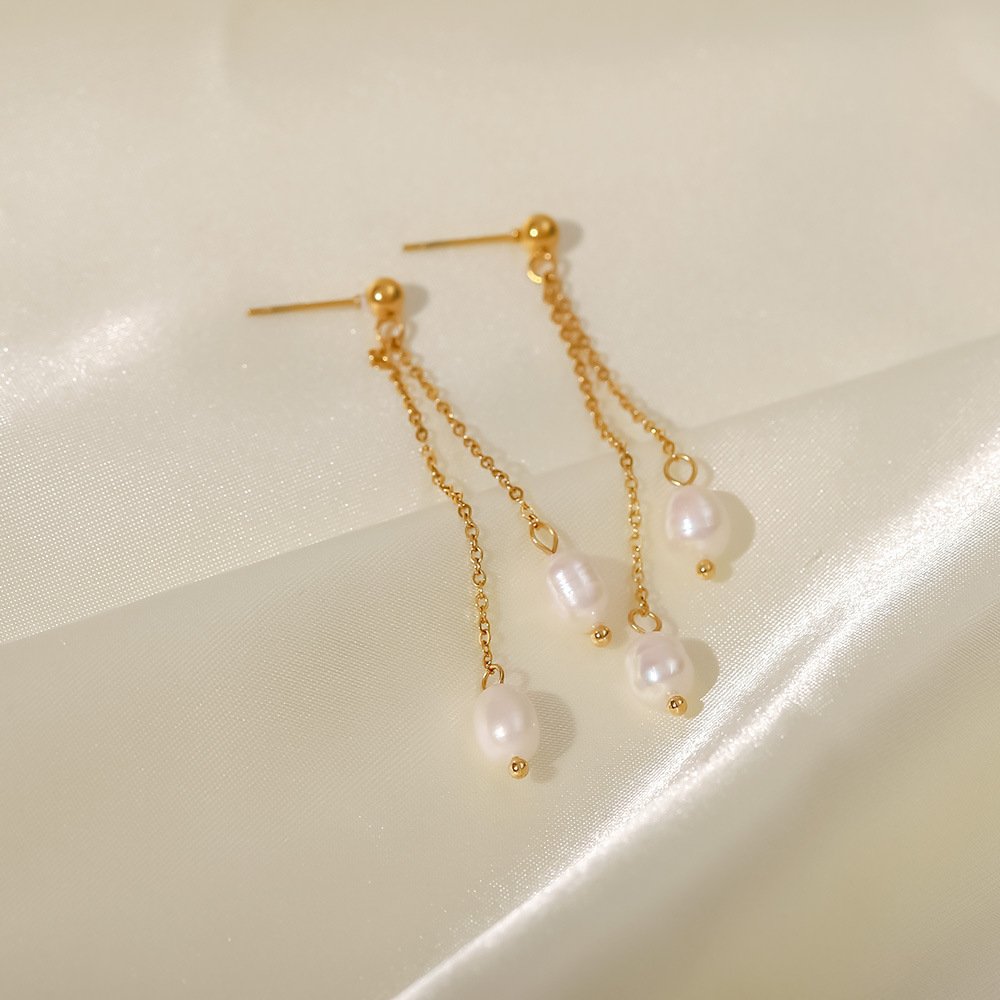 Fashion Geometric Stainless Steel Drop Earrings Gold Plated Pearl Stainless Steel Earrings