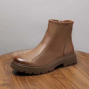 Factory direct supply men's Chelsea boots winter thick bottom Martin boots handmade soft leather casual zipper men's boots wholesale