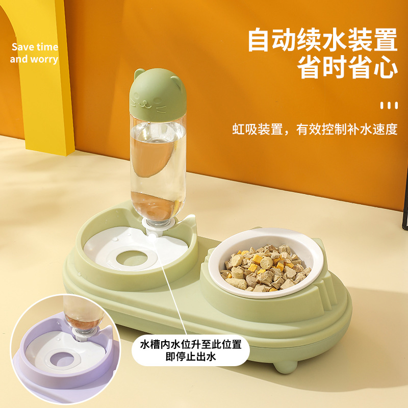 Cat Bowl de cerámica doble tazón automático de agua potable alimentador integrado de alimentos para gatos cuenca de alimentación tazón de agua para gatos tazón de perro tazón para mascotas