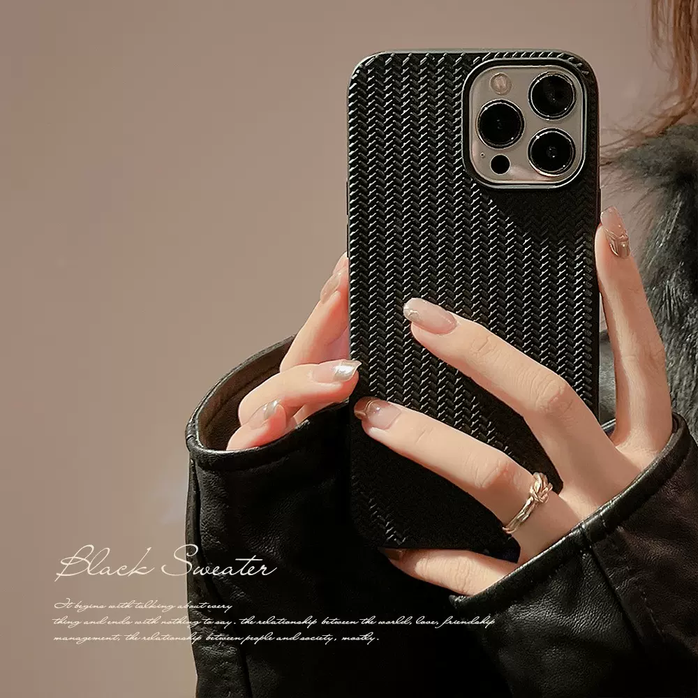 简约高级13适用iphone14苹果手机壳16promax编织15针织纹X纯色17